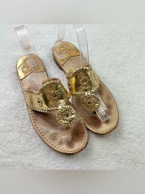 Jack Rogers Gold Leather Sandals with Decorative Medallions